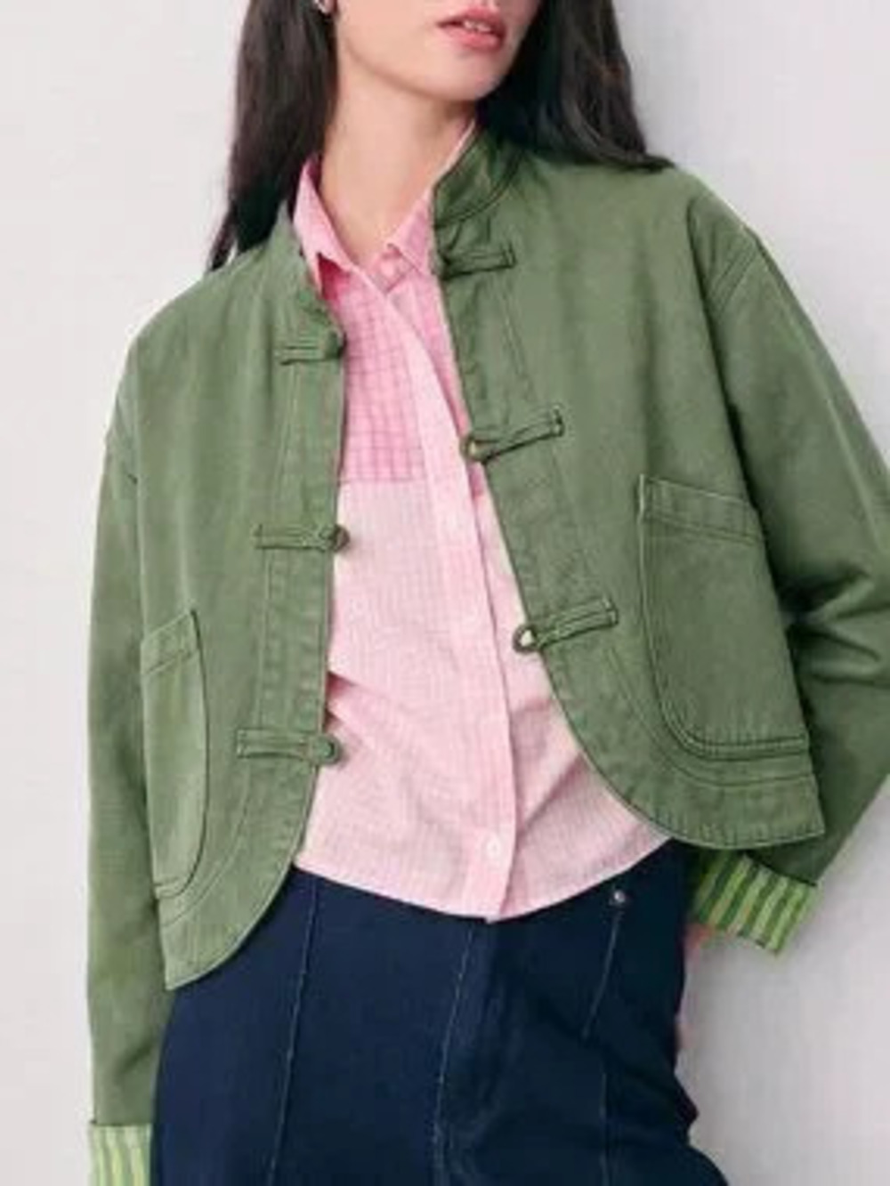 ZARA Army Green Casual Women's Oriental Style Denim Jacket